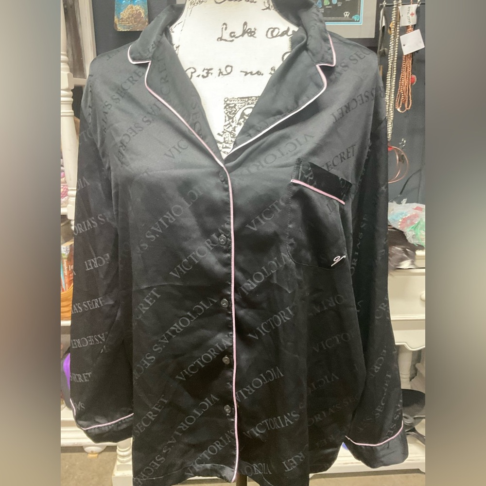 Victoria's Secret Black Satin Pajama Top and bottom